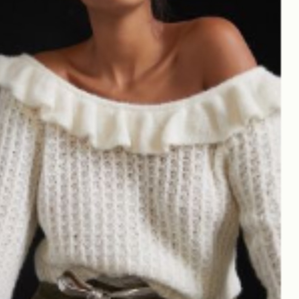 Anthropologie pilcro winter white ruffle sweater